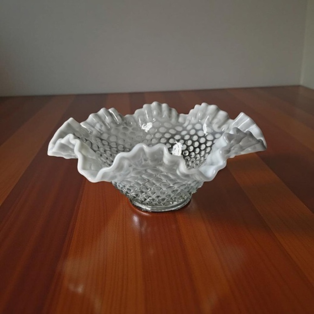 Vintage Fenton Hobnail Opalescent Ruffle bowl